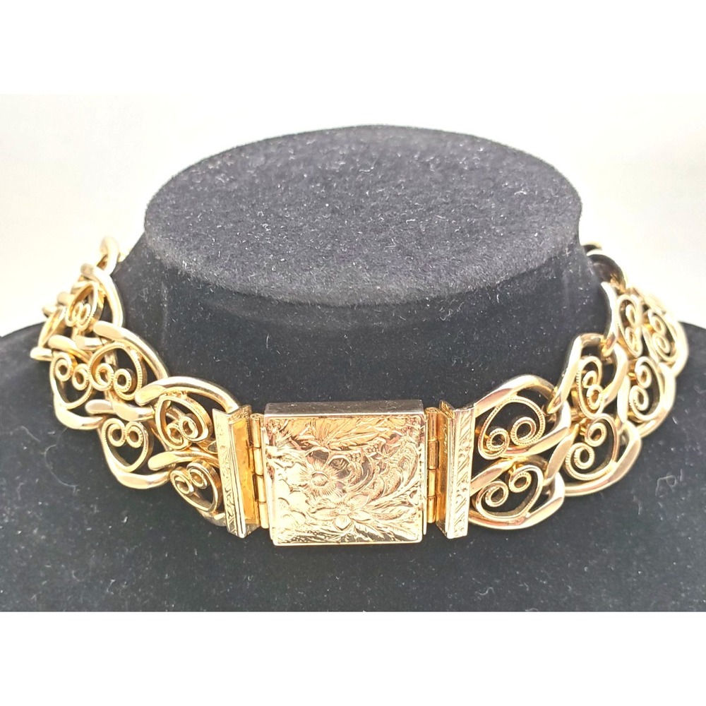 Vintage Abstract Heart Link Choker Necklace 13" Locket Style Centerpiece
